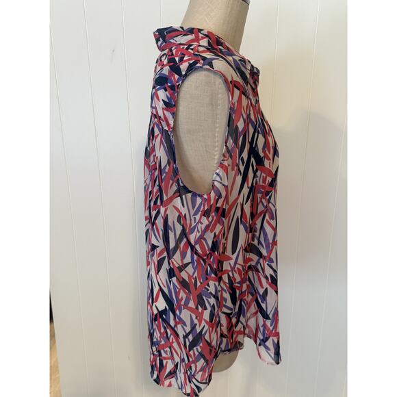 Liz Claiborne Shirt Womens XL Red Blue White Sleeveless Button Up Sheer Top - Picture 3 of 7